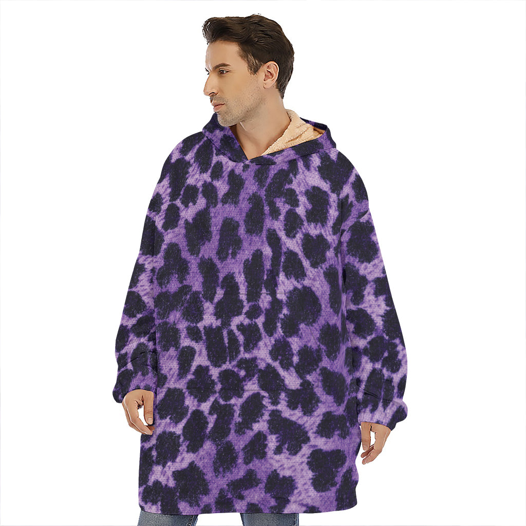 Purple And Black Cheetah Print Hoodie Blanket