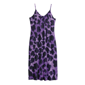 Purple And Black Cheetah Print Jersey Midi Cami Dress