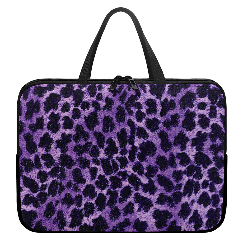 Purple And Black Cheetah Print Laptop Sleeve With Handle