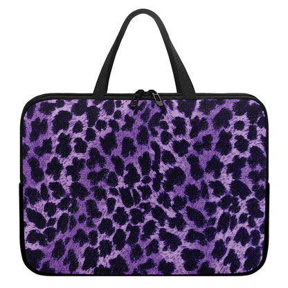 Purple And Black Cheetah Print Laptop Sleeve With Handle