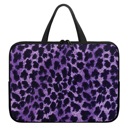 Purple And Black Cheetah Print Laptop Sleeve With Handle