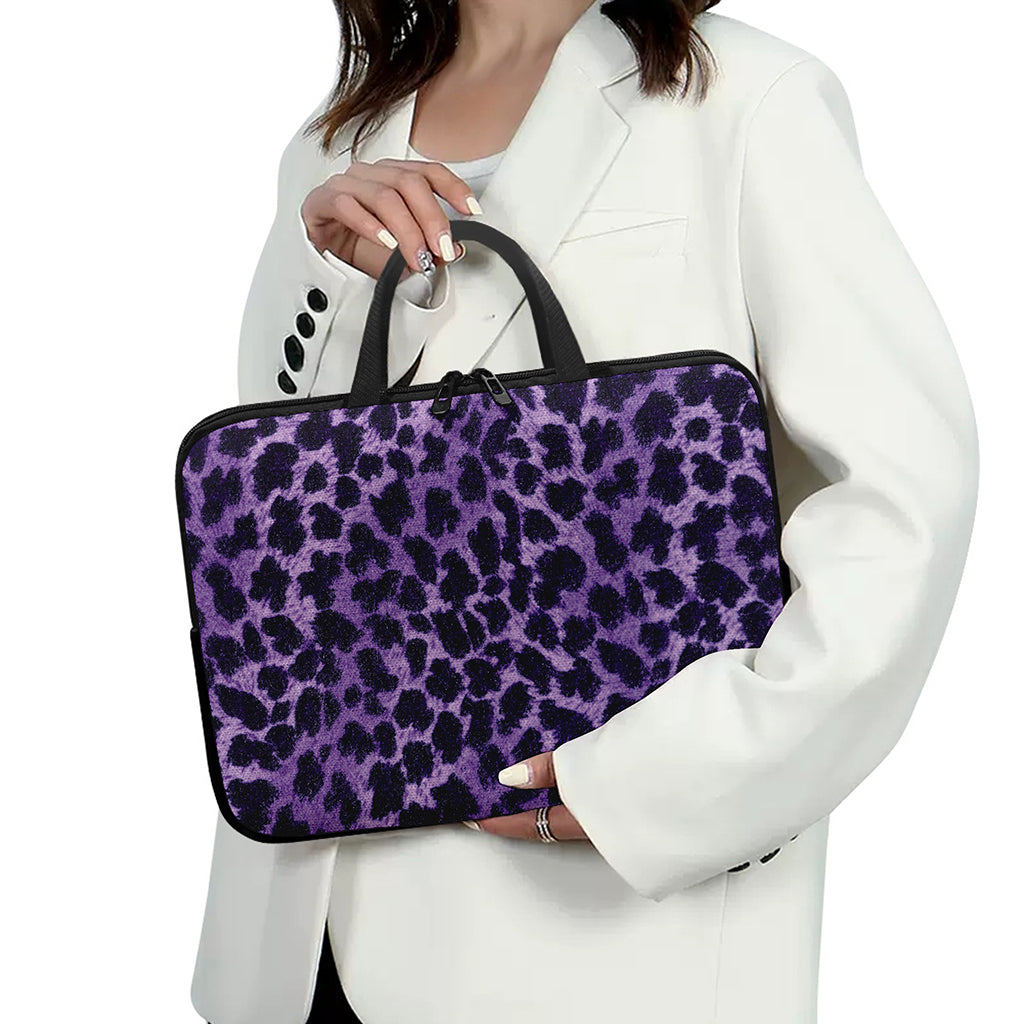 Purple And Black Cheetah Print Laptop Sleeve With Handle