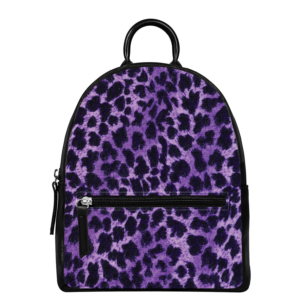 Purple And Black Cheetah Print Leather Backpack