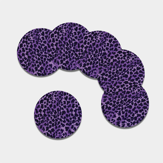 Purple And Black Cheetah Print Leather Coaster Set