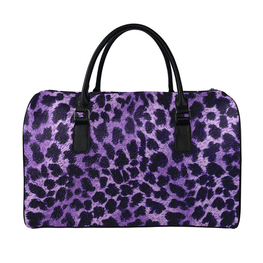 Purple And Black Cheetah Print Leather Duffle Bag