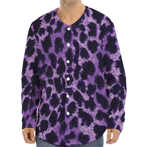 Purple And Black Cheetah Print Long Sleeve Baseball Jersey