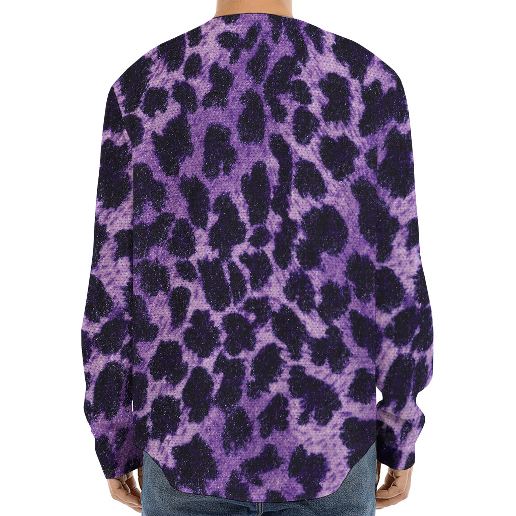 Purple And Black Cheetah Print Long Sleeve Baseball Jersey