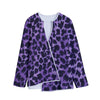 Purple And Black Cheetah Print Long Sleeve Short Coat