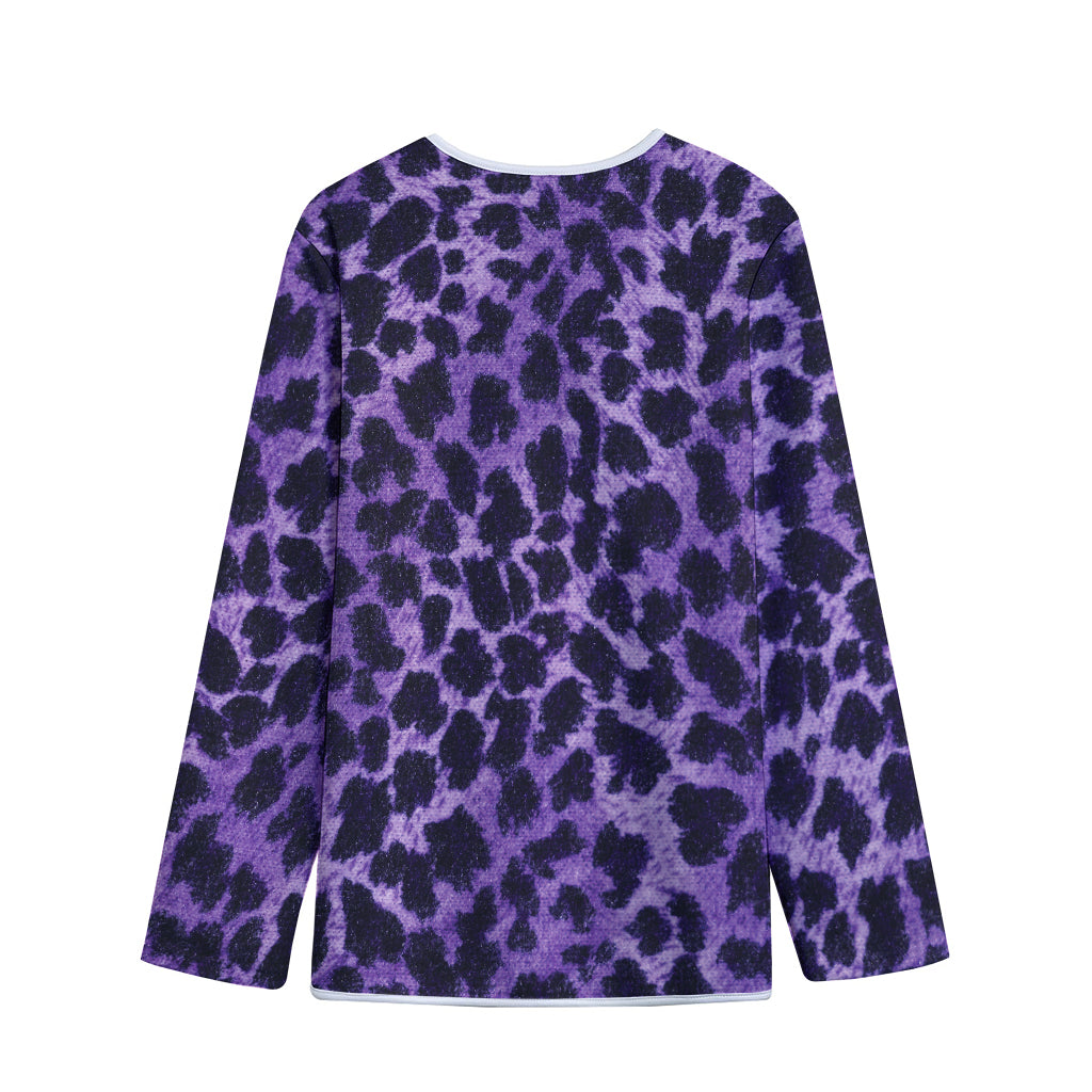 Purple And Black Cheetah Print Long Sleeve Short Coat