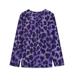 Purple And Black Cheetah Print Long Sleeve Short Coat