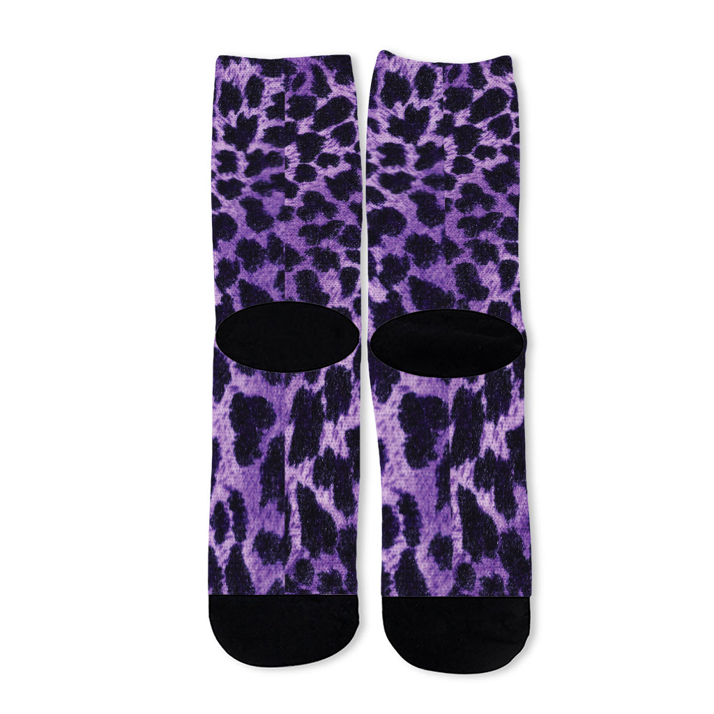 Purple And Black Cheetah Print Long Socks