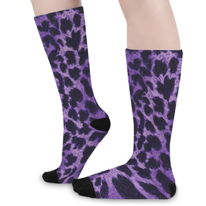 Purple And Black Cheetah Print Long Socks