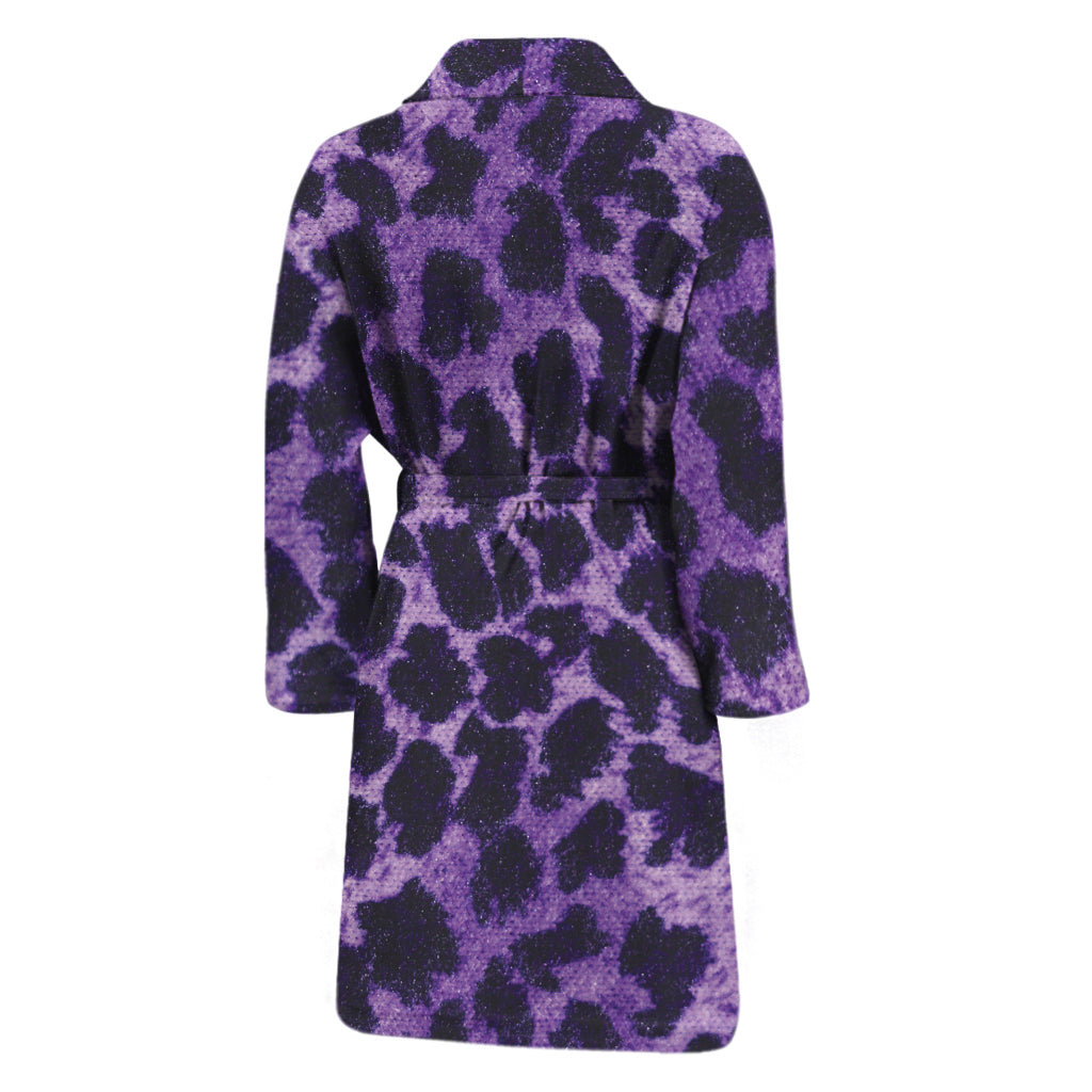 Purple And Black Cheetah Print Men's Bathrobe