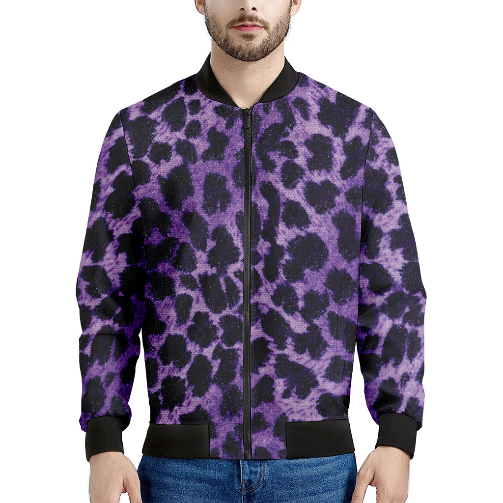 Purple And Black Cheetah Print Men's Bomber Jacket