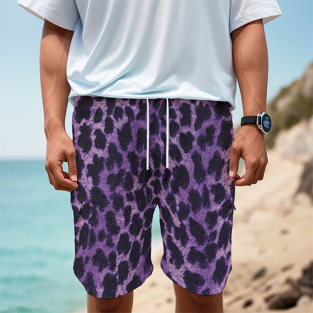 Purple And Black Cheetah Print Men's Cargo Shorts