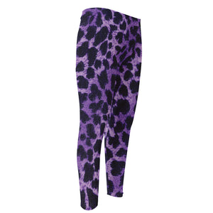 Purple And Black Cheetah Print Men's Compression Pants