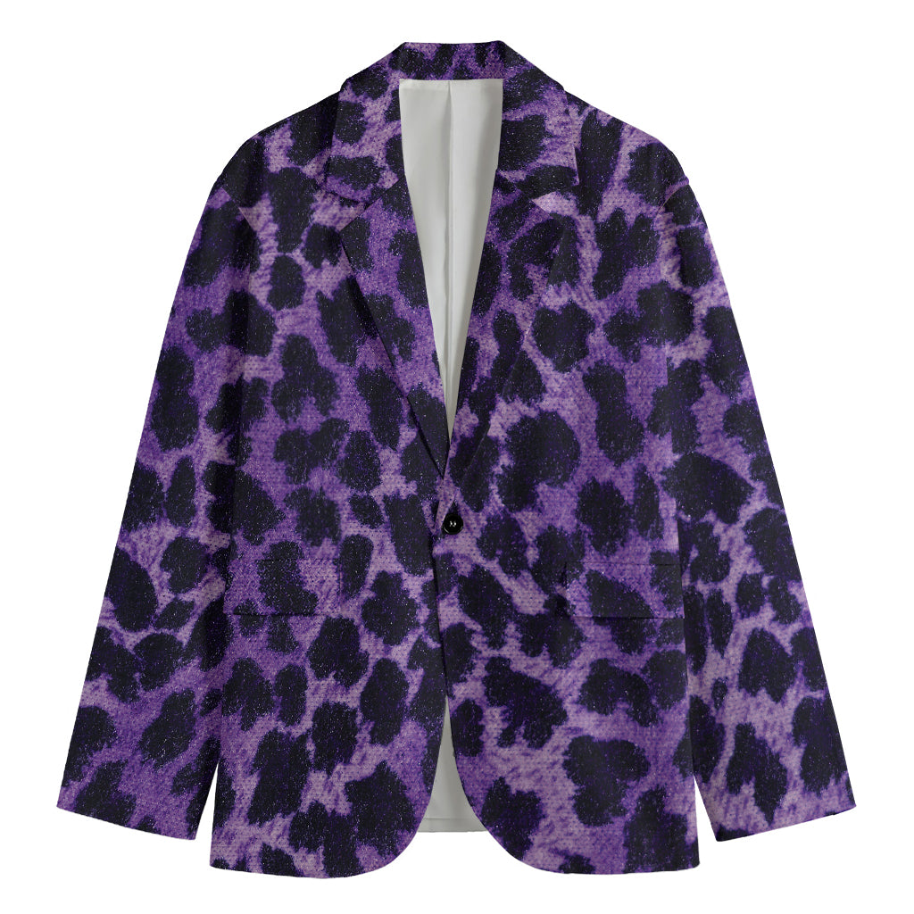 Purple And Black Cheetah Print Men's Cotton Blazer