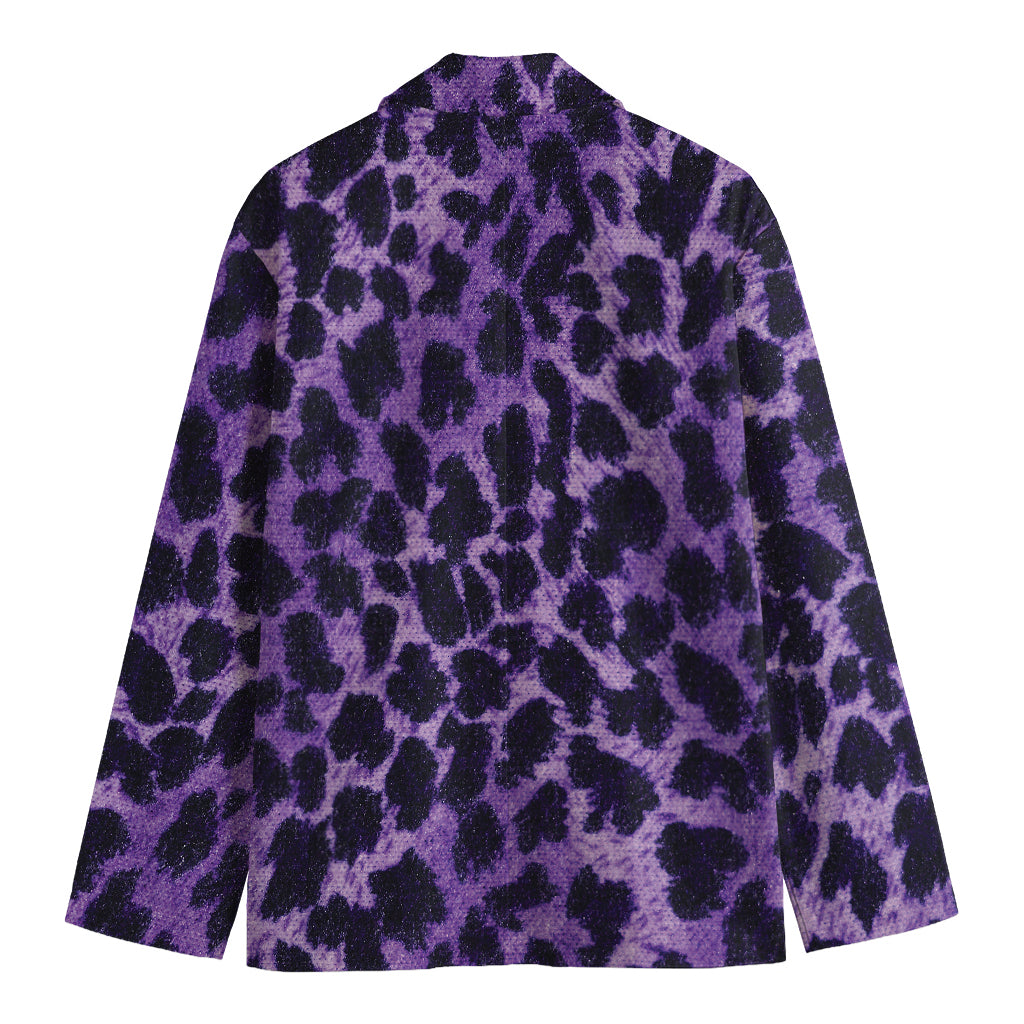 Purple And Black Cheetah Print Men's Cotton Blazer