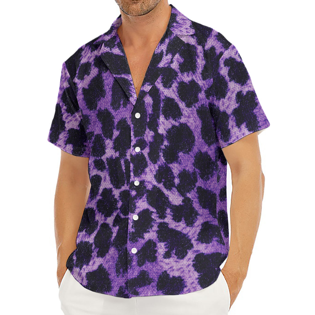 Purple And Black Cheetah Print Men's Deep V-Neck Shirt