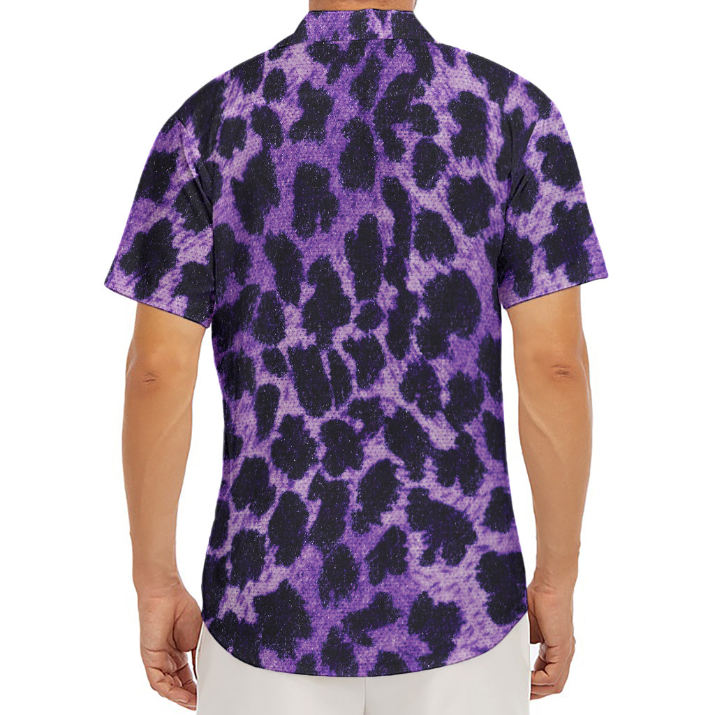 Purple And Black Cheetah Print Men's Deep V-Neck Shirt