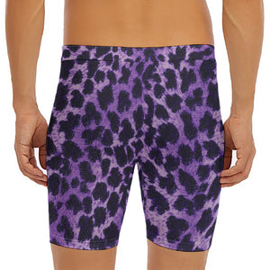 Purple And Black Cheetah Print Men's Long Boxer Briefs