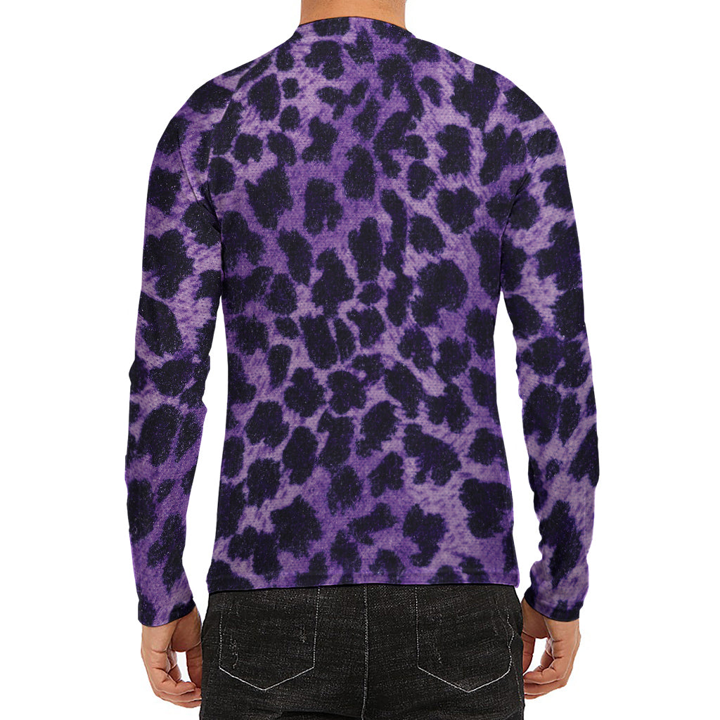 Purple And Black Cheetah Print Men's Long Sleeve Rash Guard