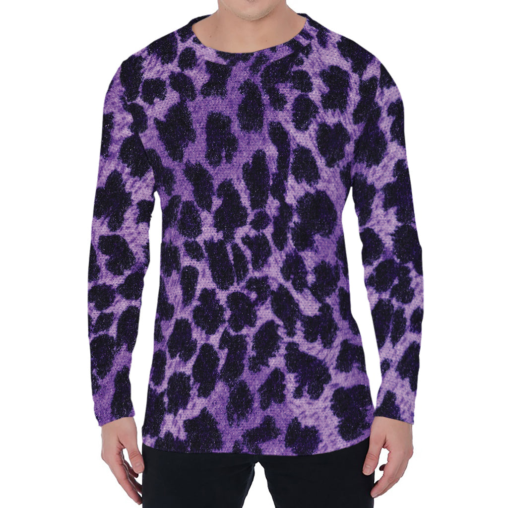 Purple And Black Cheetah Print Men's Long Sleeve T-Shirt