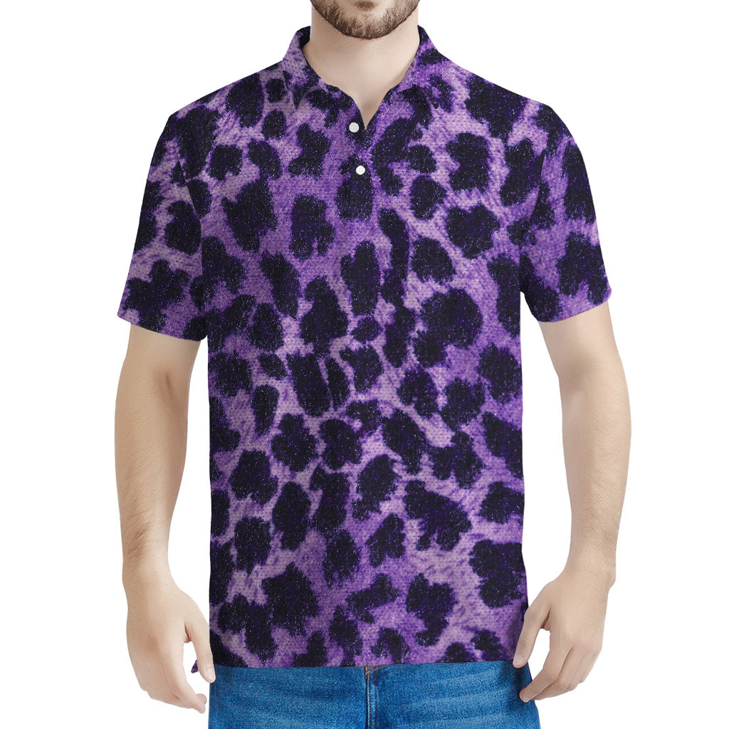 Purple And Black Cheetah Print Men's Polo Shirt