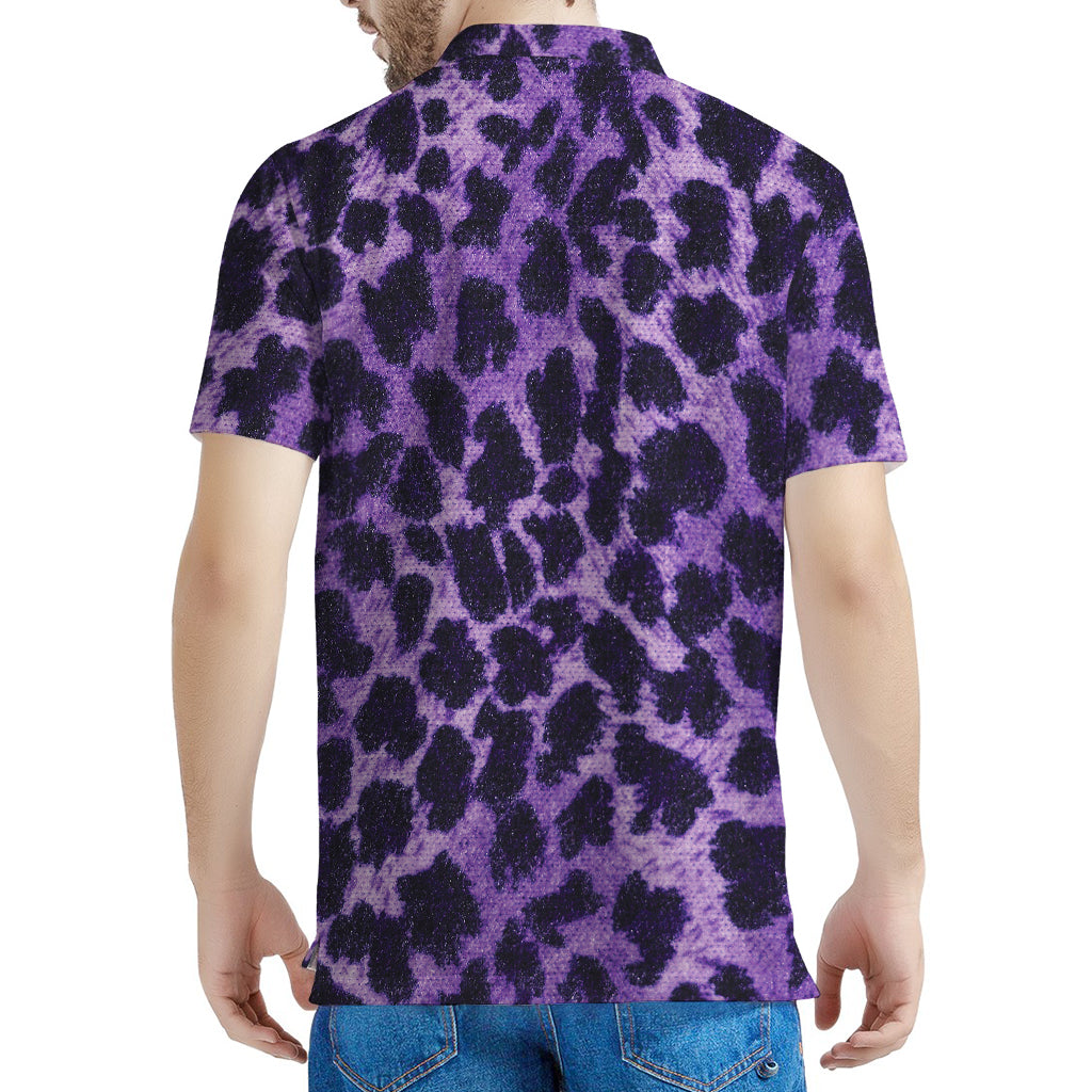 Purple And Black Cheetah Print Men's Polo Shirt