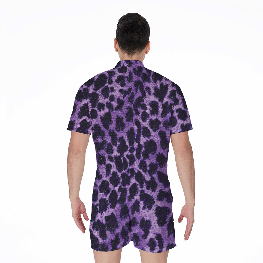 Purple And Black Cheetah Print Men's Rompers