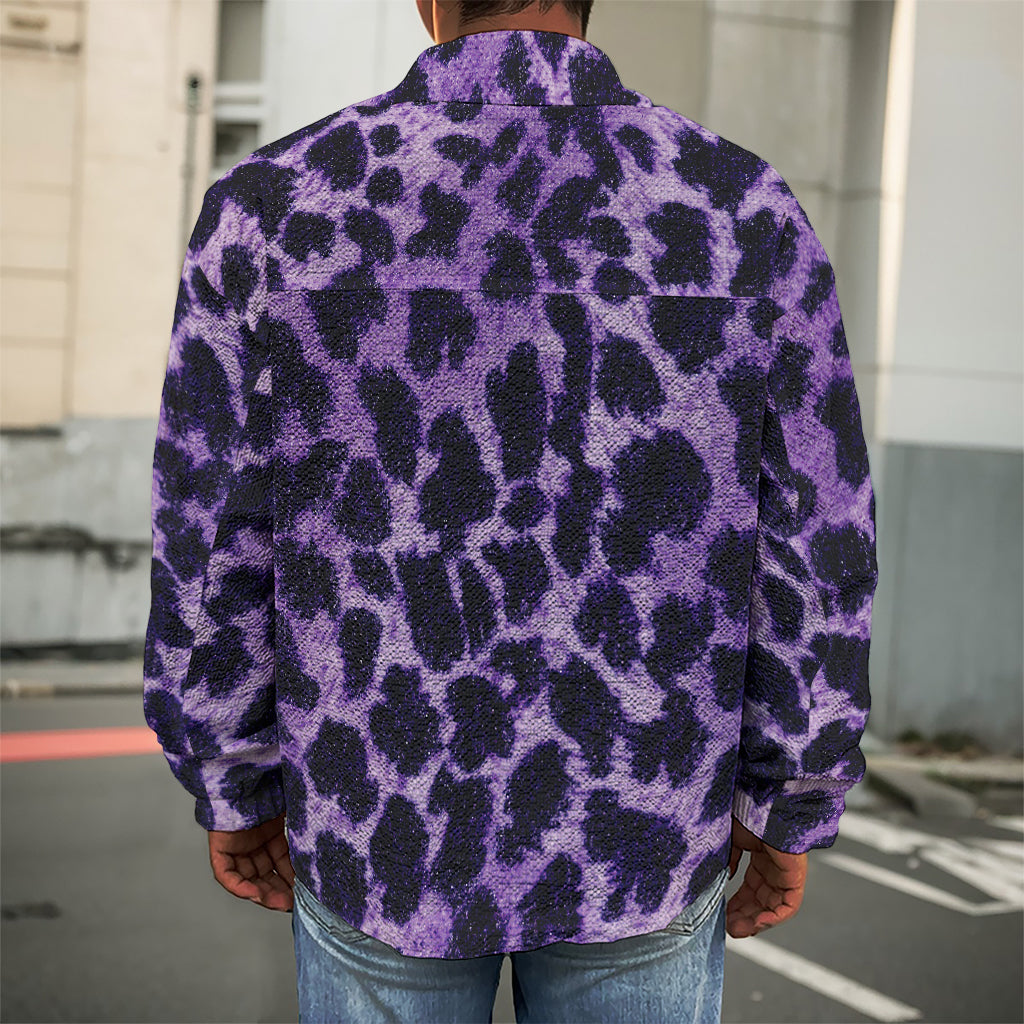 Purple And Black Cheetah Print Men's Shirt Jacket