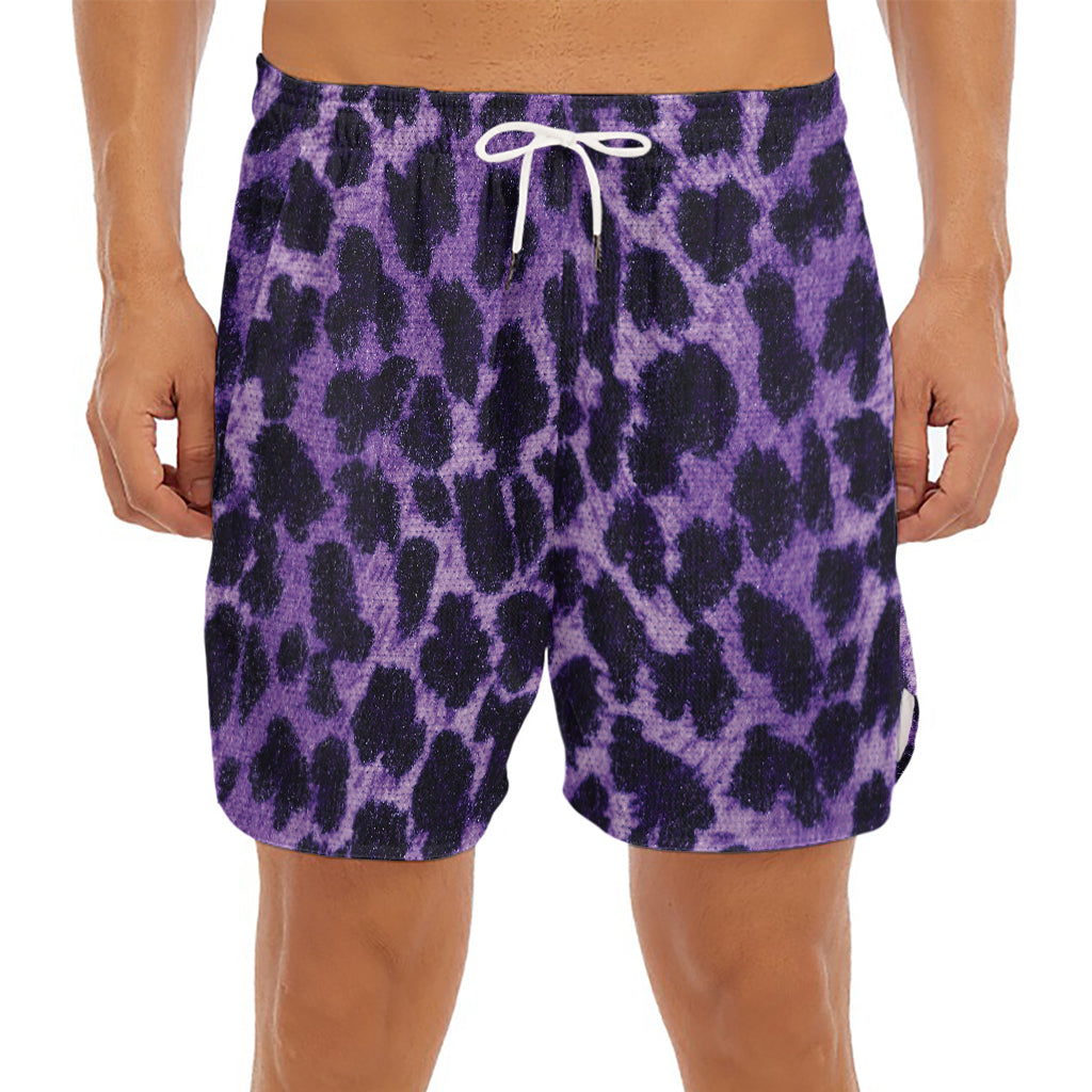 Purple And Black Cheetah Print Men's Split Running Shorts