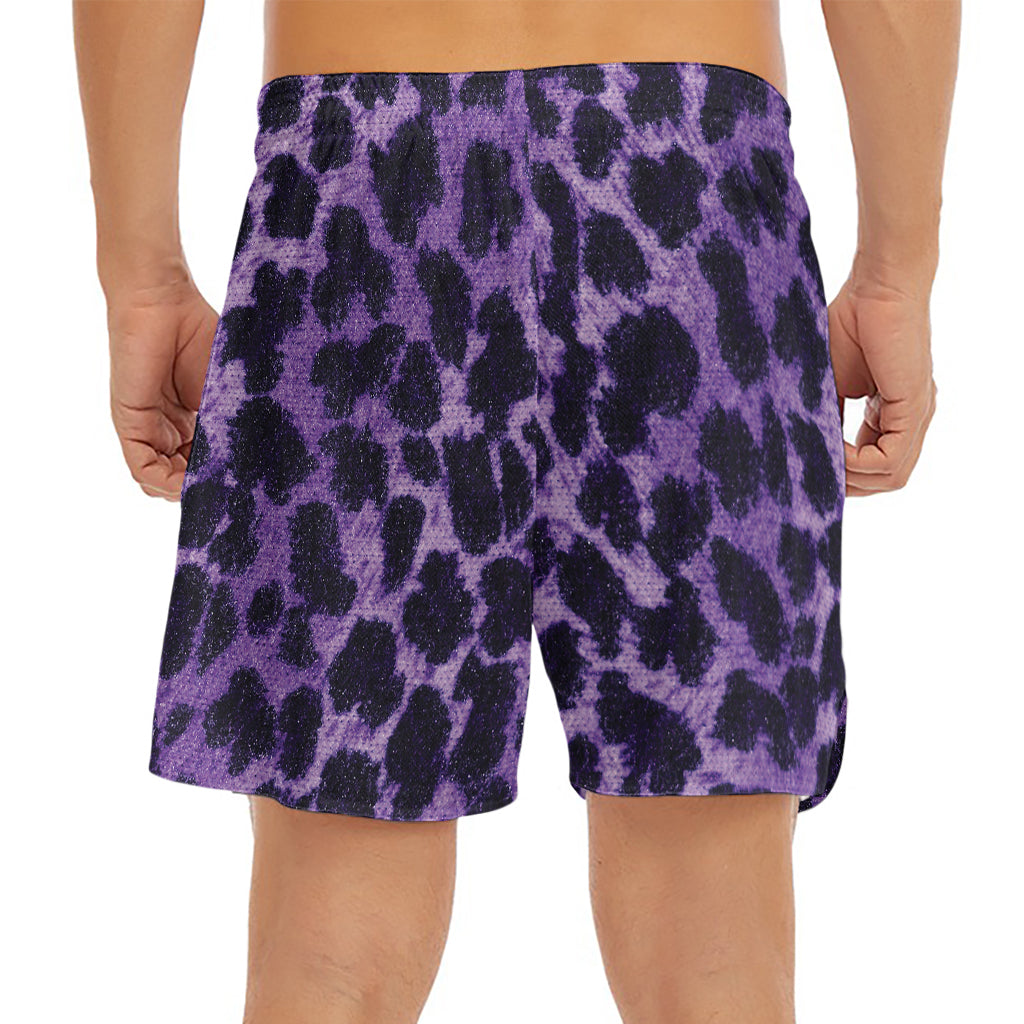 Purple And Black Cheetah Print Men's Split Running Shorts