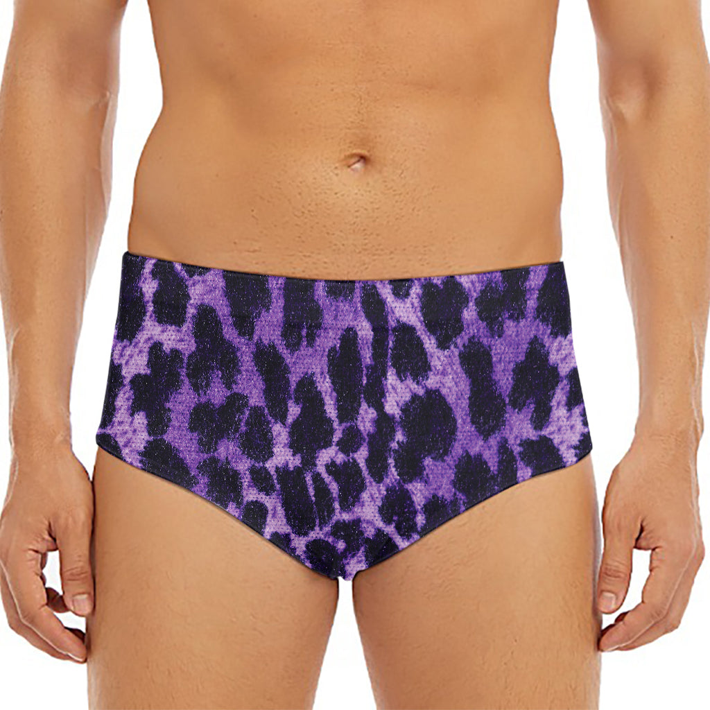 Purple And Black Cheetah Print Men's Triangle Swim Briefs