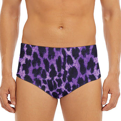 Purple And Black Cheetah Print Men's Triangle Swim Briefs