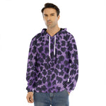 Purple And Black Cheetah Print Men's Velvet Pullover Hoodie