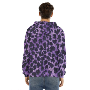 Purple And Black Cheetah Print Men's Velvet Pullover Hoodie