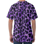 Purple And Black Cheetah Print Men's Velvet T-Shirt