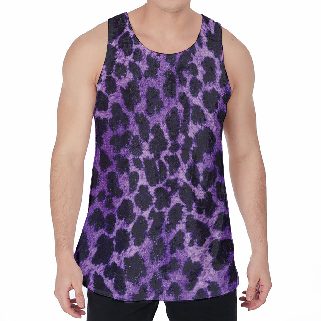 Purple And Black Cheetah Print Men's Velvet Tank Top