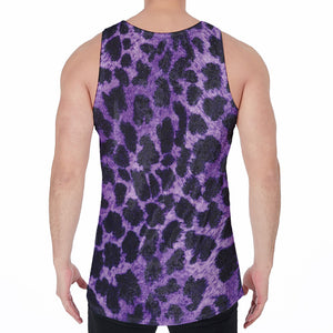 Purple And Black Cheetah Print Men's Velvet Tank Top