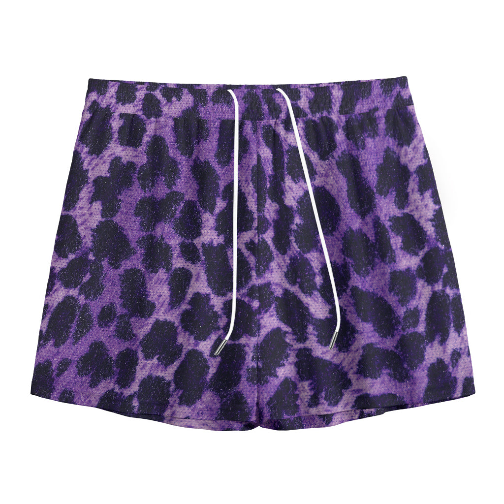 Purple And Black Cheetah Print Mesh Shorts