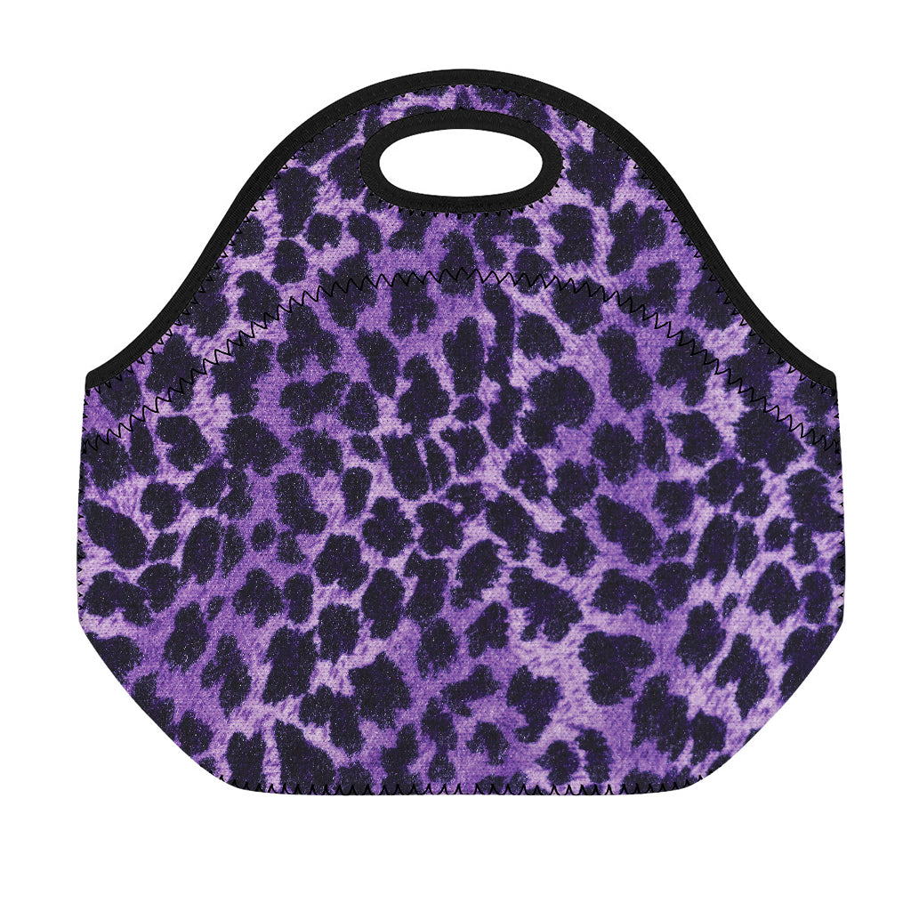 Purple And Black Cheetah Print Neoprene Lunch Bag