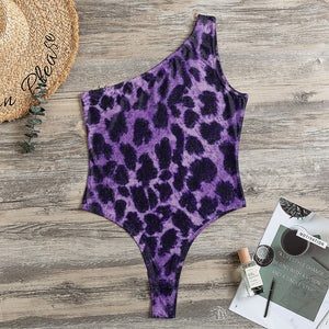 Purple And Black Cheetah Print One Shoulder Bodysuit