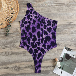 Purple And Black Cheetah Print One Shoulder Bodysuit