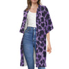 Purple And Black Cheetah Print Open Front Beach Cover Up