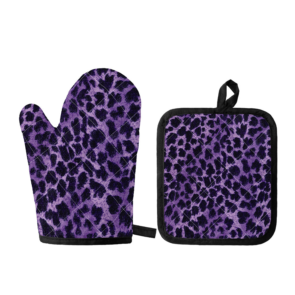 Purple And Black Cheetah Print Oven Mitt And Pot Holder Set