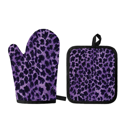 Purple And Black Cheetah Print Oven Mitt And Pot Holder Set