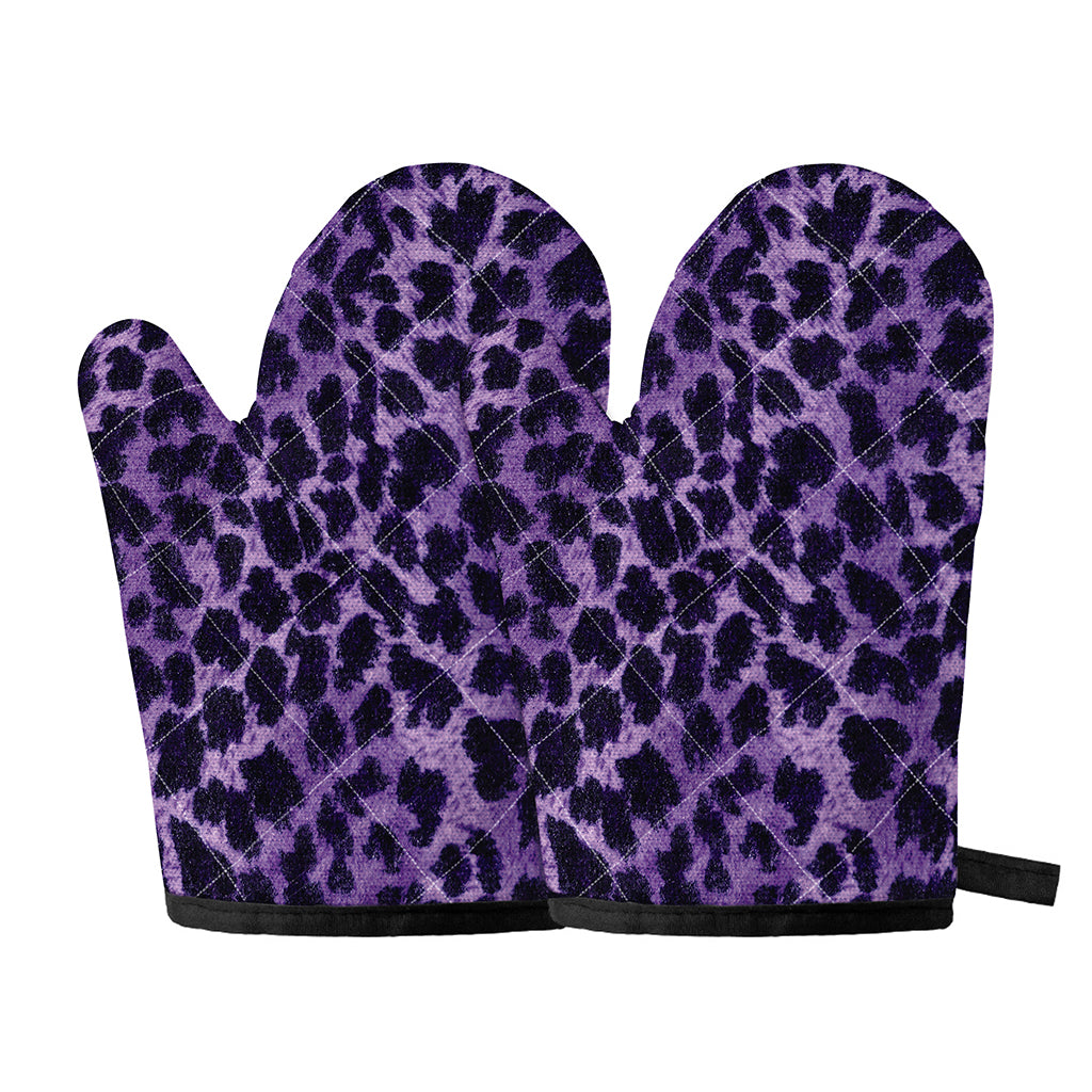 Purple And Black Cheetah Print Oven Mitts