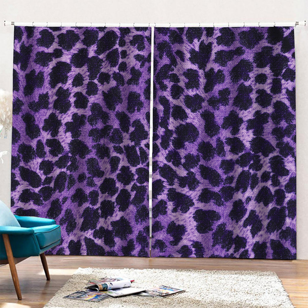 Purple And Black Cheetah Print Pencil Pleat Curtains