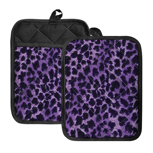 Purple And Black Cheetah Print Pot Holders With Pocket